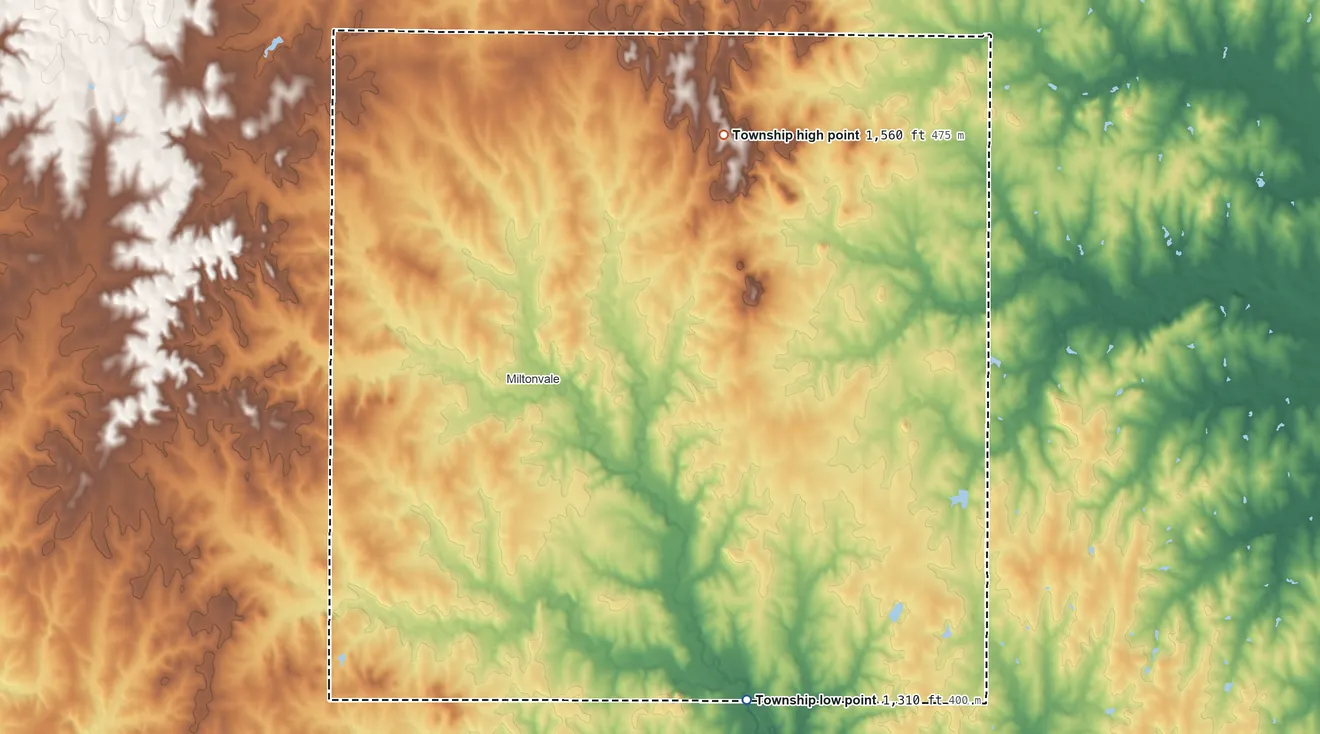 Topographic elevation map of Starr Township, Kansas, shaded from 1,310 ft on the southeast side to 1,560 ft on the northeast side
