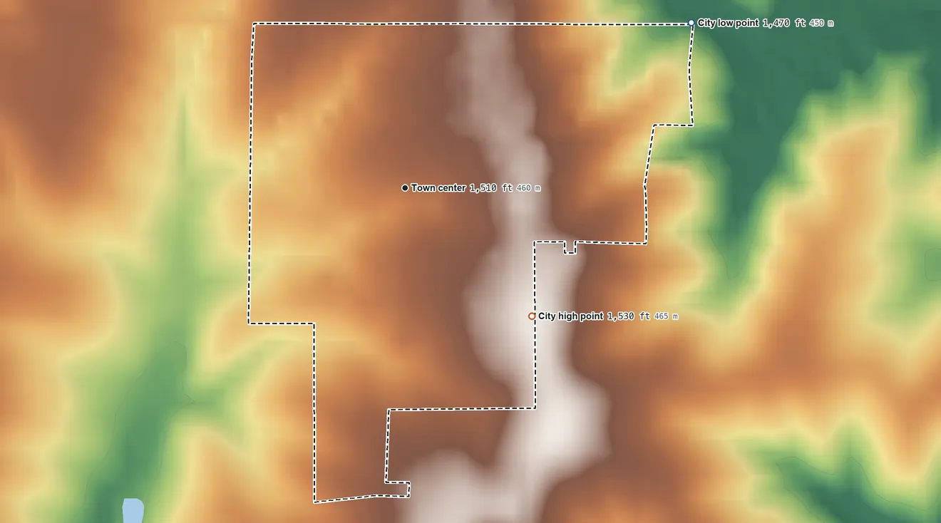 Topographic elevation map of Summerfield, Kansas, shaded from 1,470 ft on the northeast side to 1,530 ft on the southeast side