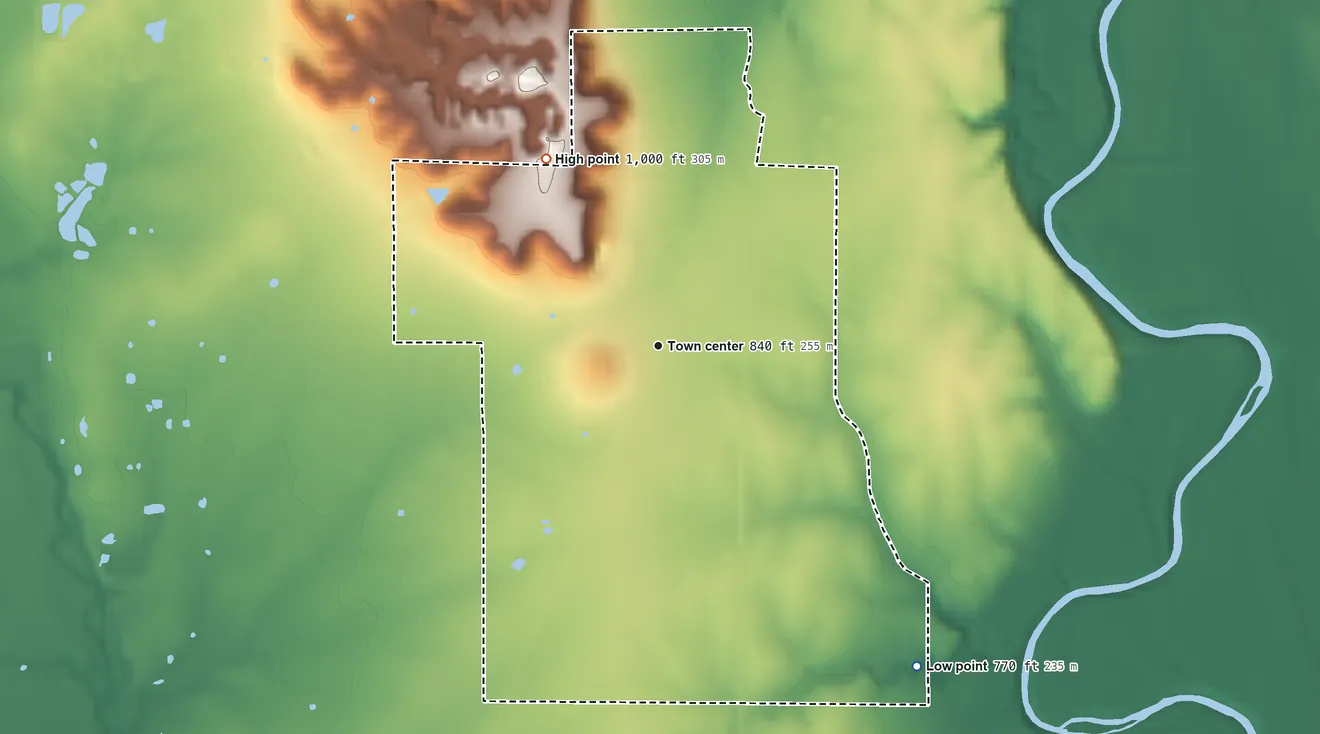 Topographic elevation map of Sycamore, Kansas, shaded from 770 ft on the southeast side to 1,000 ft on the northwest side