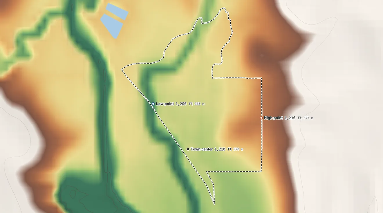Topographic elevation map of Talmage, Kansas, shaded from 1,200 ft on the northwest side to 1,230 ft on the northeast side