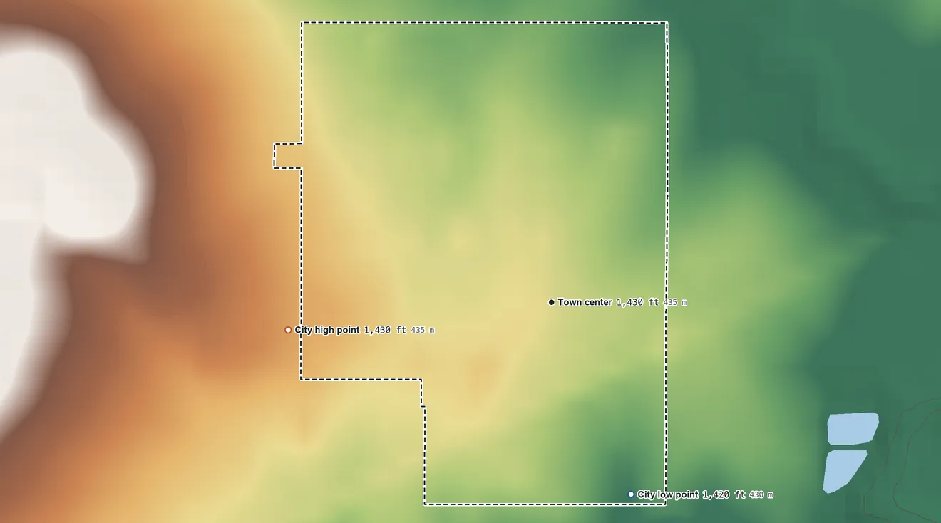 Topographic elevation map of Tampa, Kansas, shaded from 1,420 ft on the southeast side to 1,430 ft on the west side