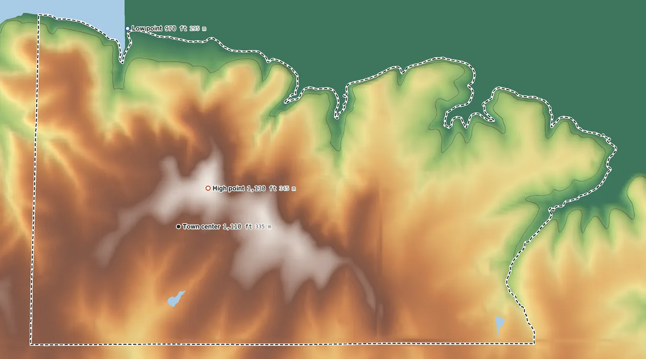 Topographic elevation map of Vassar, Kansas, shaded from 970 ft on the north side to 1,130 ft near the middle