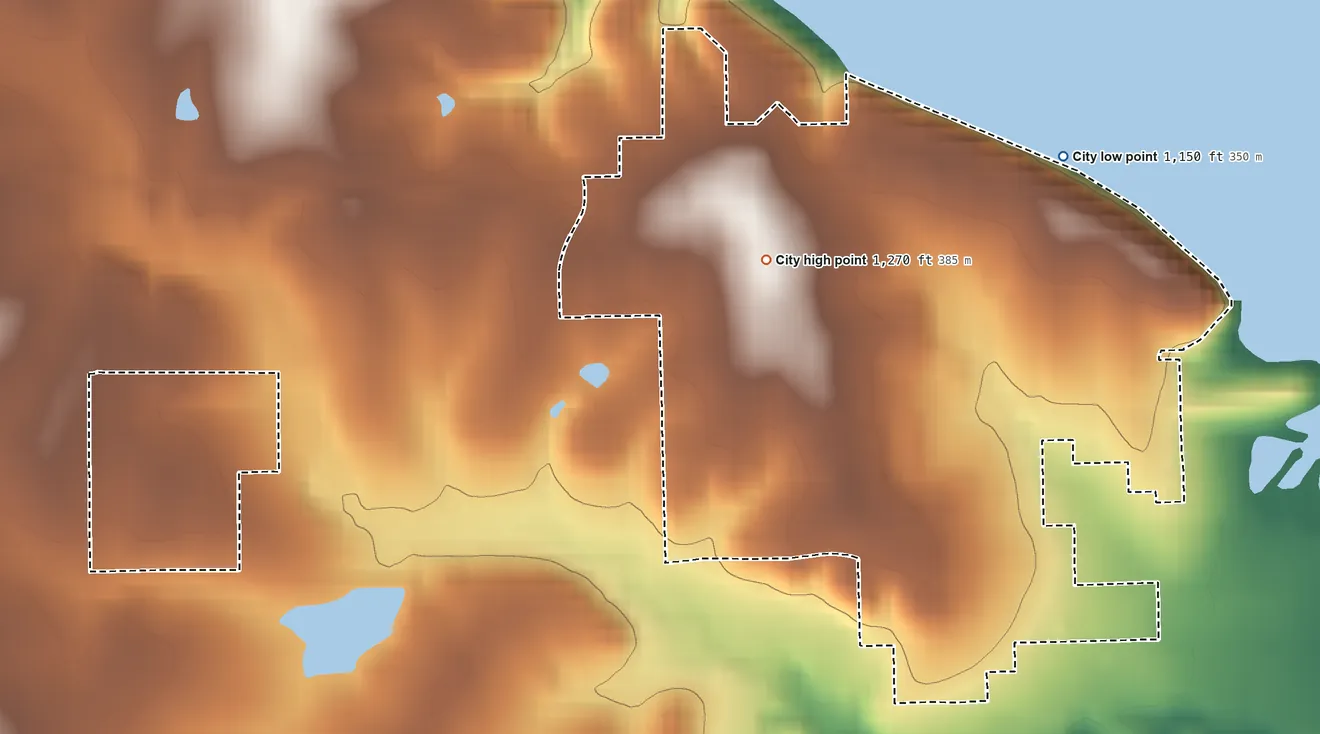 Topographic elevation map of Wakefield, Kansas, shaded from 1,150 ft on the northeast side to 1,270 ft near the middle