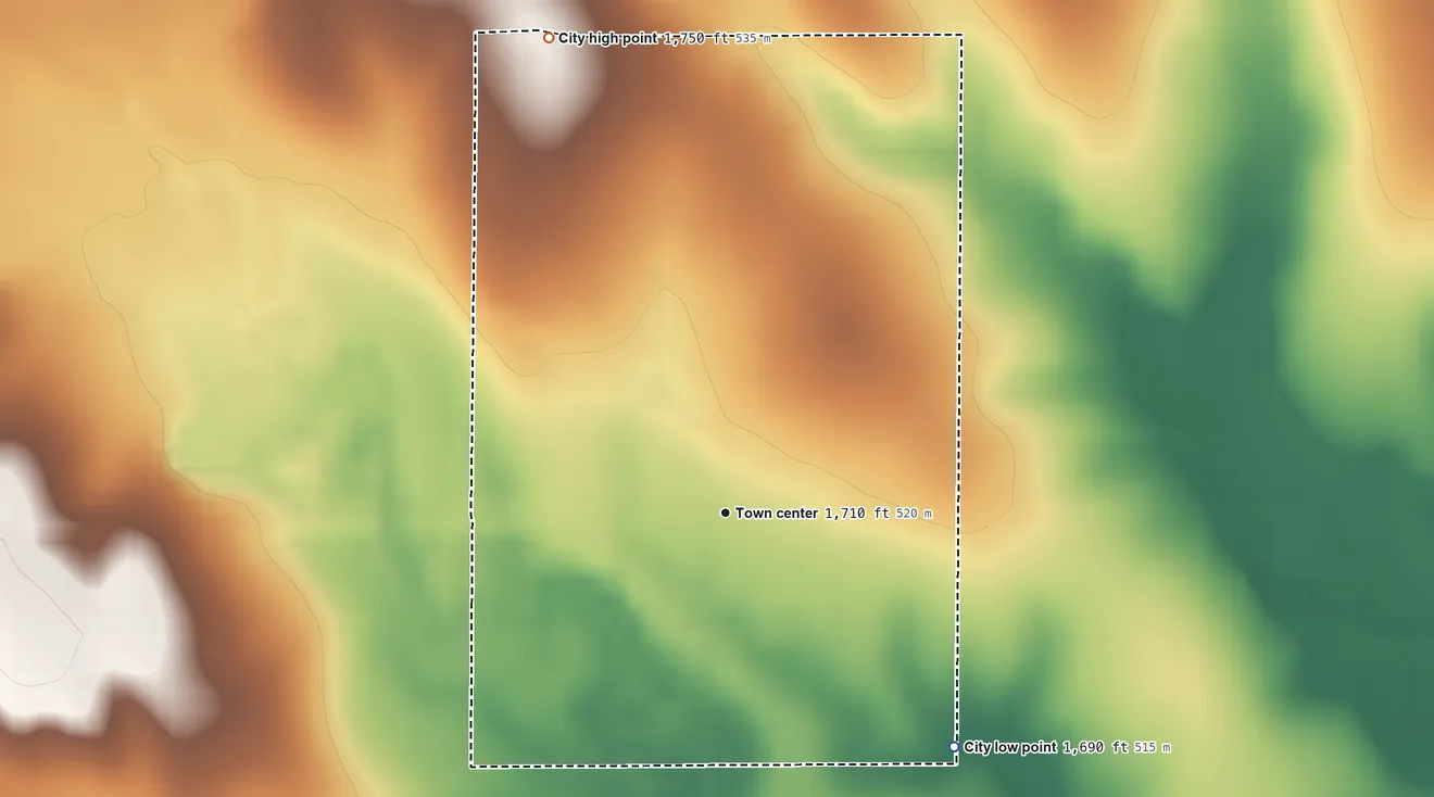 Topographic elevation map of Waldo, Kansas, shaded from 1,690 ft on the southeast side to 1,750 ft on the north side