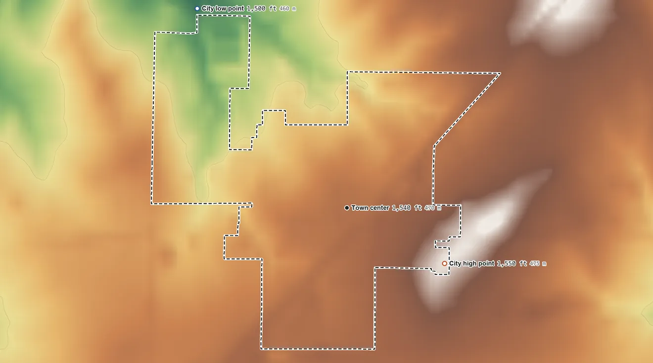 Topographic elevation map of Walton, Kansas, shaded from 1,500 ft on the northwest side to 1,550 ft on the southeast side