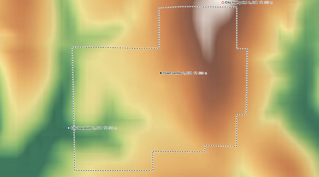 Topographic elevation map of Webber, Kansas, shaded from 1,640 ft on the southwest side to 1,690 ft on the northeast side