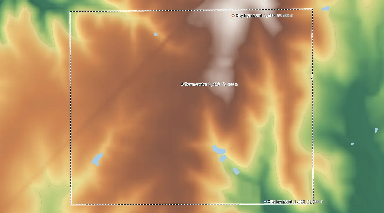 Topographic elevation map of White City, Kansas, shaded from 1,420 ft on the southeast side to 1,480 ft on the northeast side