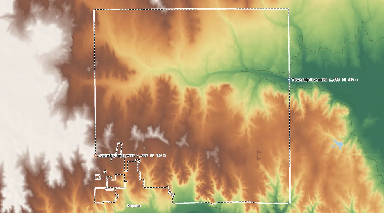 Topographic elevation map of White Township, Kansas, shaded from 1,480 ft on the northeast side to 1,620 ft on the west side