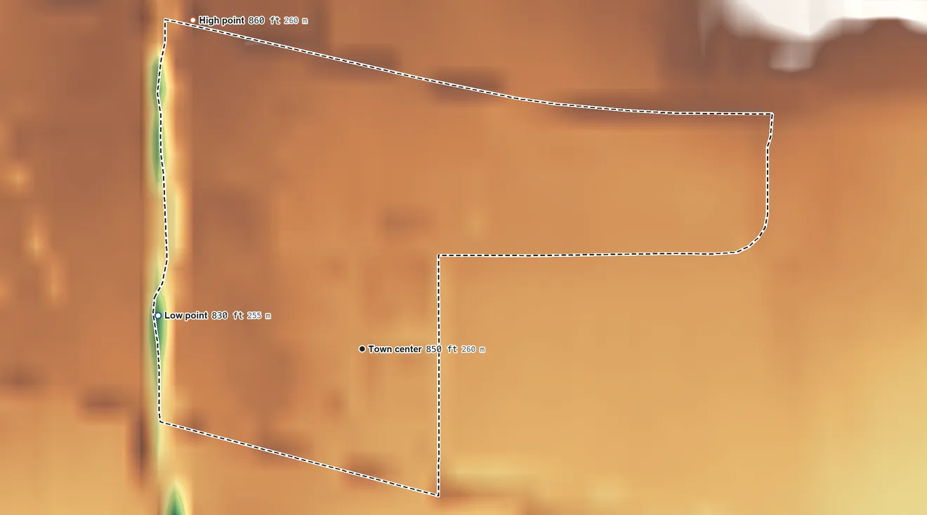 Topographic elevation map of Williamstown, Kansas, shaded from 830 ft on the west side to 860 ft on the northwest side