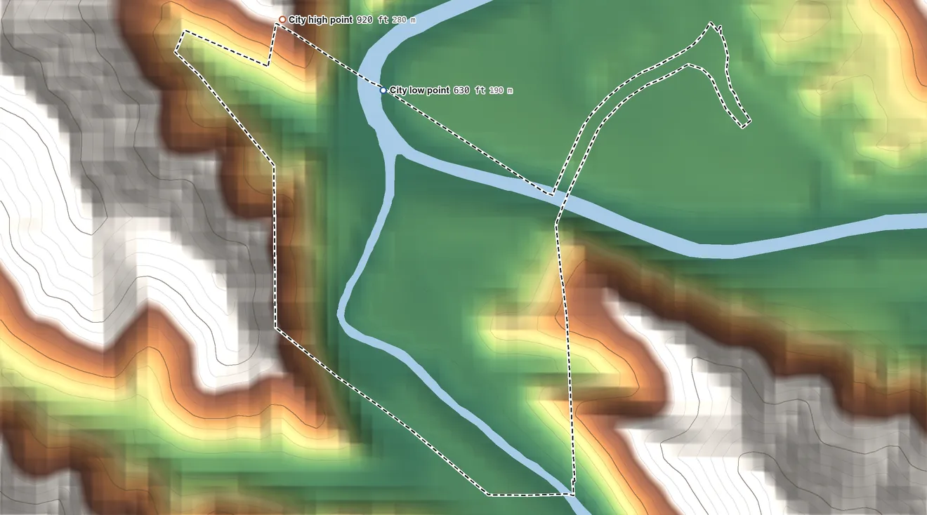 Topographic elevation map of Allen, Kentucky, shaded from 630 ft on the north side to 920 ft on the northwest edge, below higher ground just outside