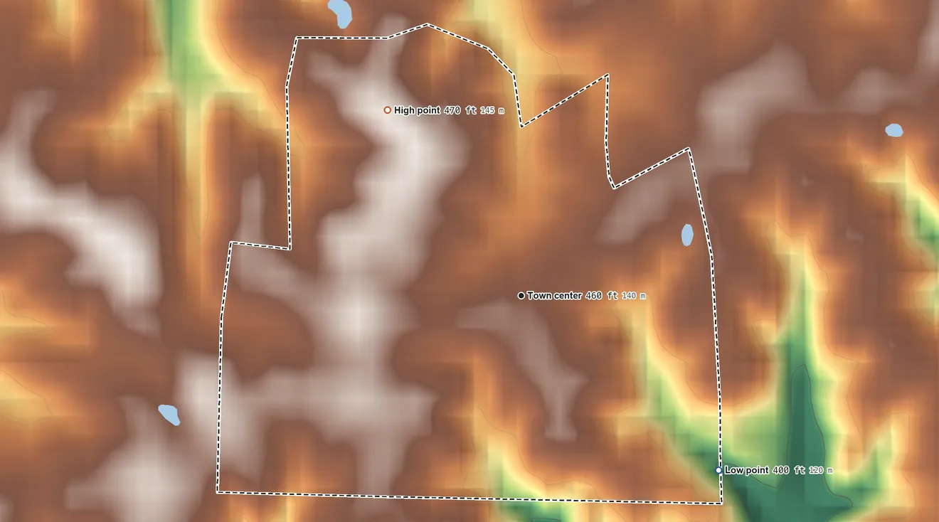 Topographic elevation map of Blandville, Kentucky, shaded from 400 ft on the southeast side to 470 ft on the northwest side