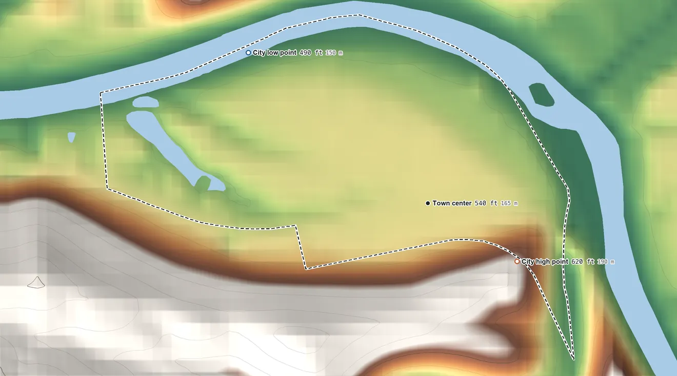 Topographic elevation map of Butler, Kentucky, shaded from 490 ft on the northwest side to 620 ft on the southeast side