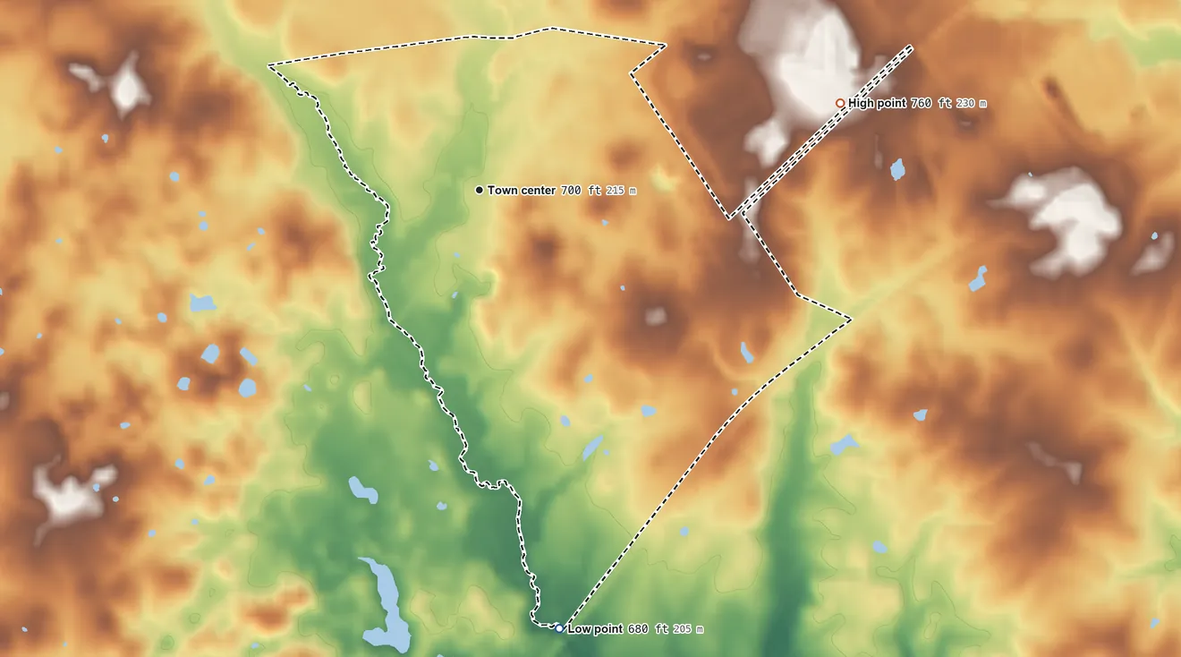 Topographic elevation map of Cecilia, Kentucky, shaded from 680 ft on the south side to 760 ft on the east side
