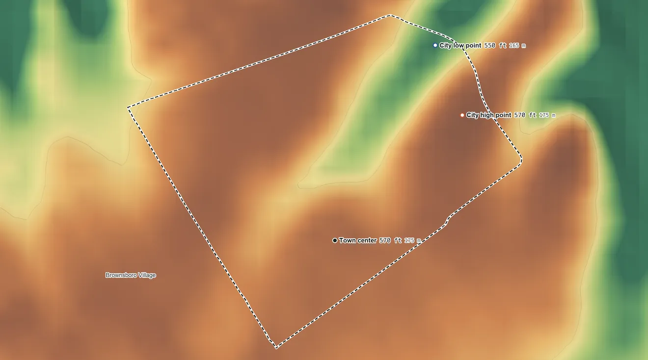 Topographic elevation map of Druid Hills, Kentucky, shaded from 550 ft on the northeast side to 570 ft on the northeast side
