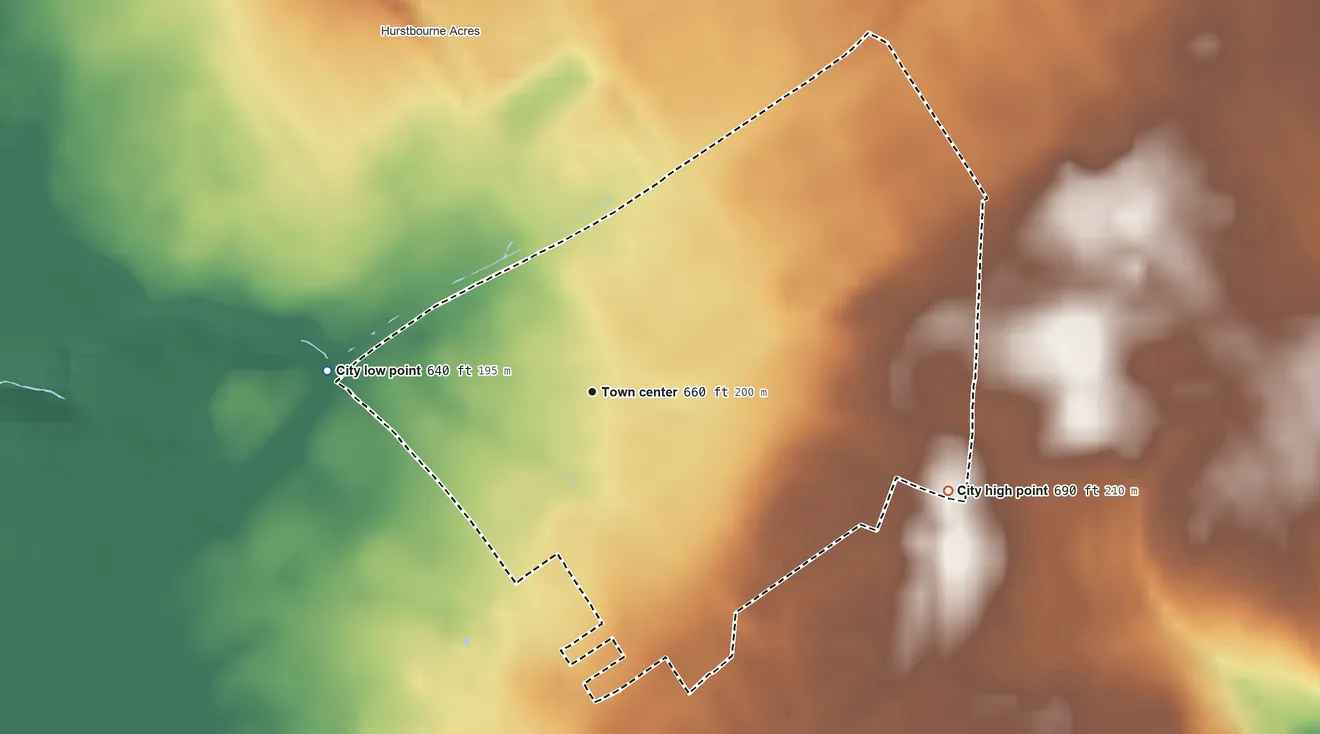 Topographic elevation map of Forest Hills, Kentucky, shaded from 640 ft on the west side to 690 ft on the east side