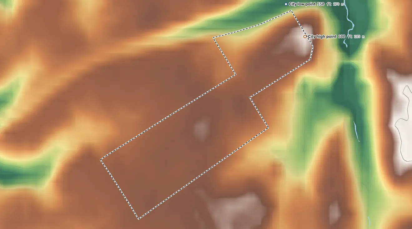 Topographic elevation map of Glenview Manor, Kentucky, shaded from 550 ft on the northeast side to 600 ft on the northeast side