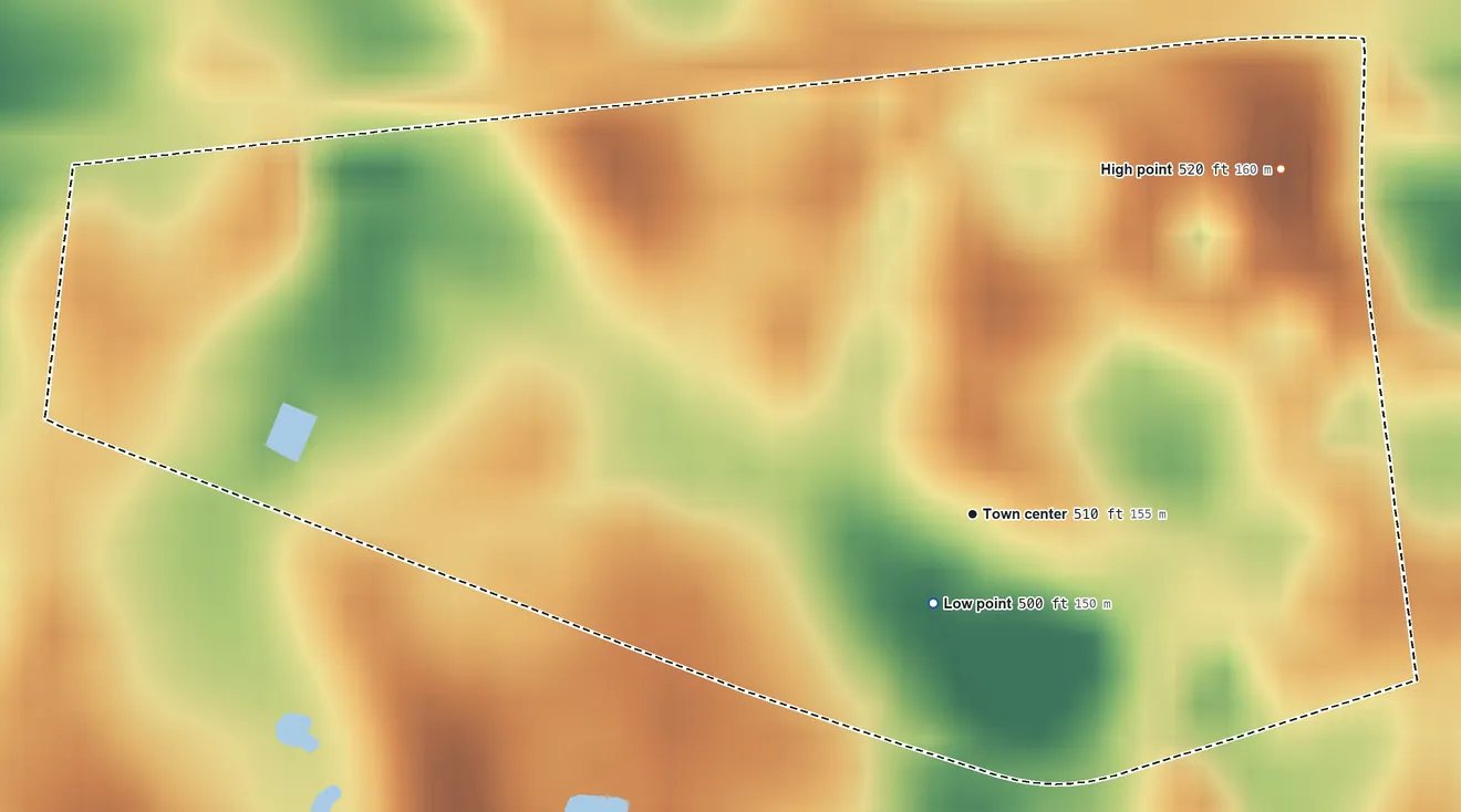 Topographic elevation map of Gracey, Kentucky, shaded from 500 ft near the middle to 520 ft on the northeast side