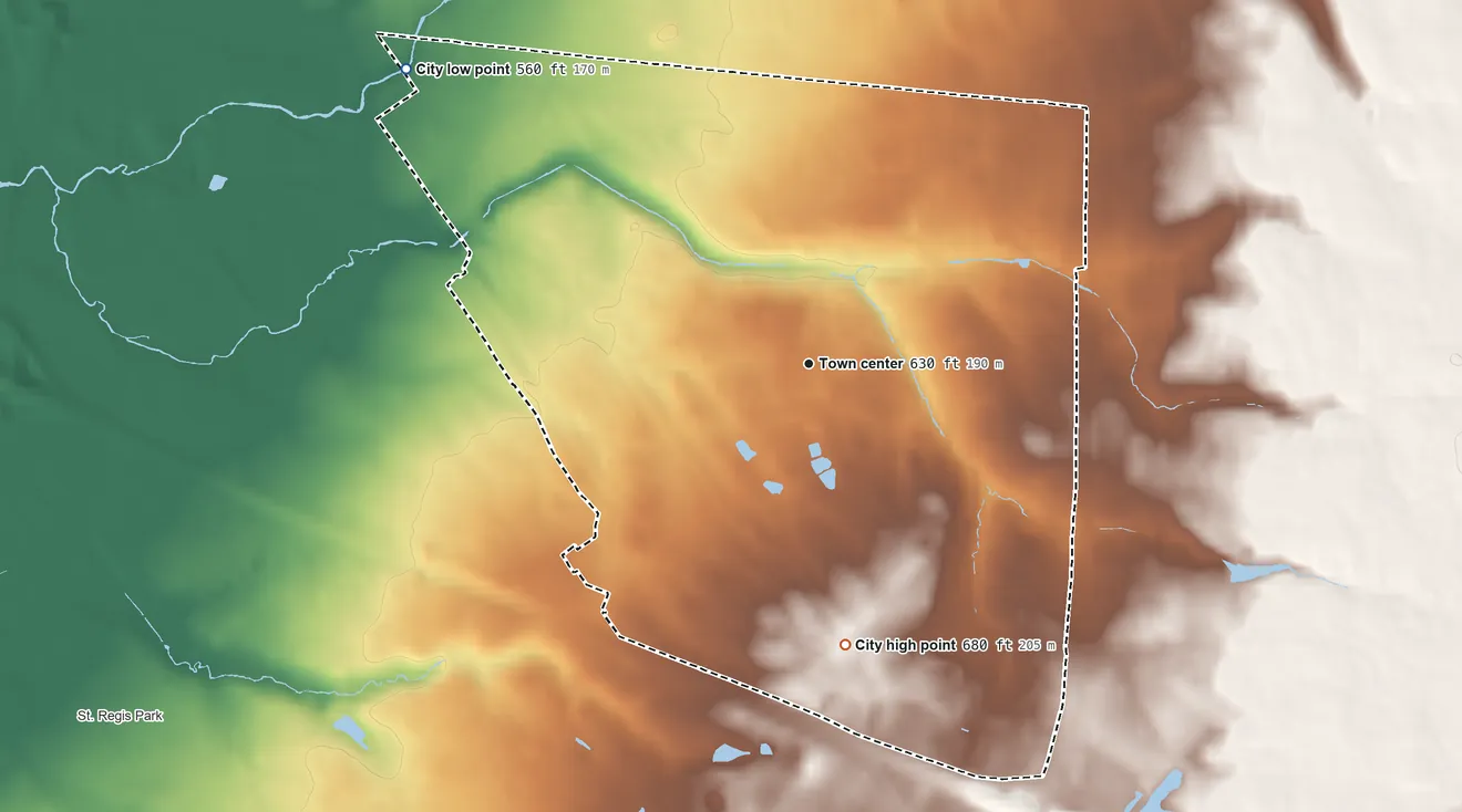 Topographic elevation map of Hurstbourne, Kentucky, shaded from 560 ft on the northwest side to 680 ft on the south side