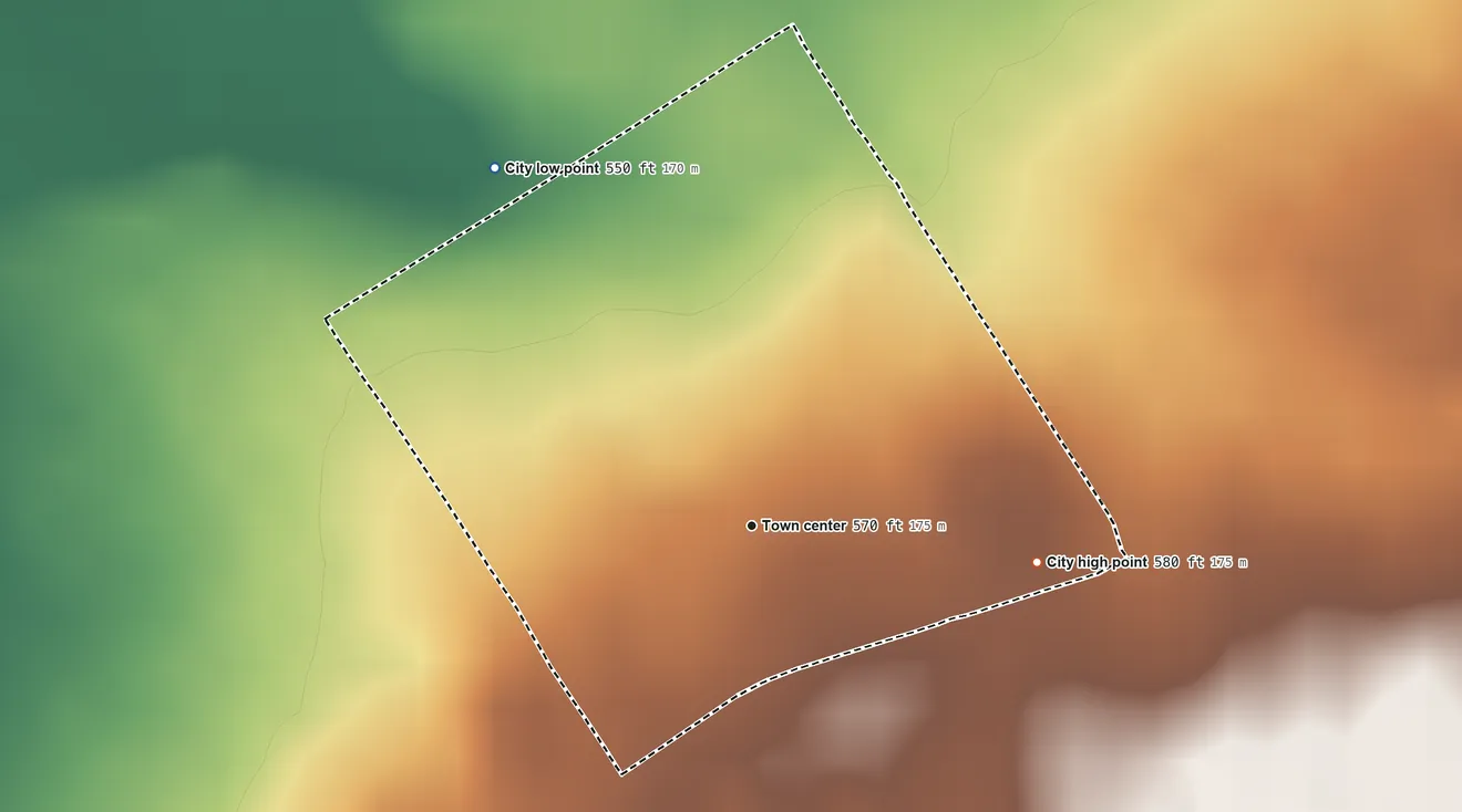 Topographic elevation map of Lincolnshire, Kentucky, shaded from 550 ft on the northwest side to 580 ft on the east side
