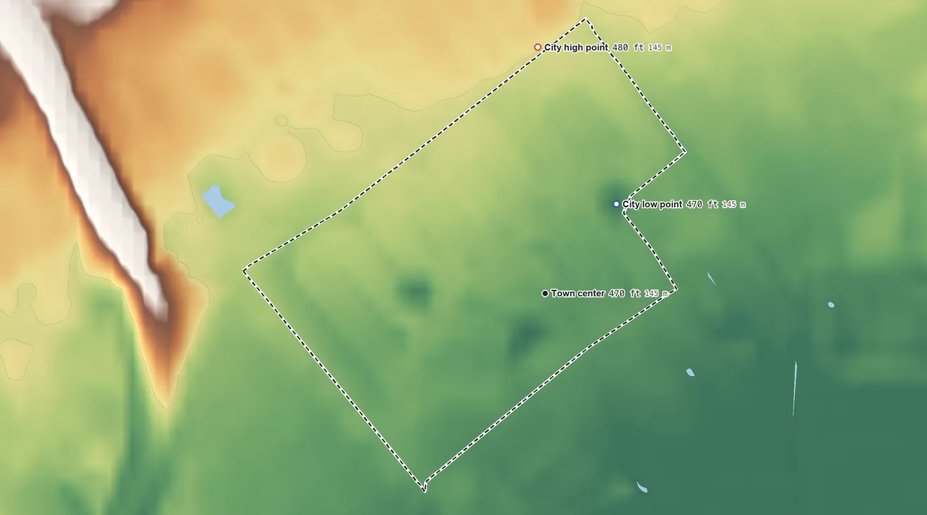 Topographic elevation map of Lynnview, Kentucky, shaded from 470 ft on the northeast side to 480 ft on the north side