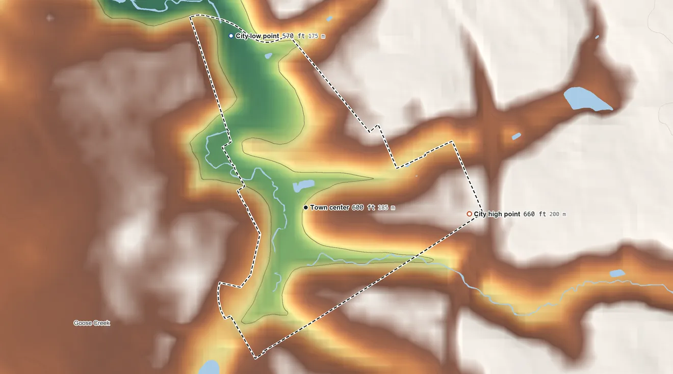 Topographic elevation map of Ten Broeck, Kentucky, shaded from 570 ft on the northwest side to 660 ft on the east side