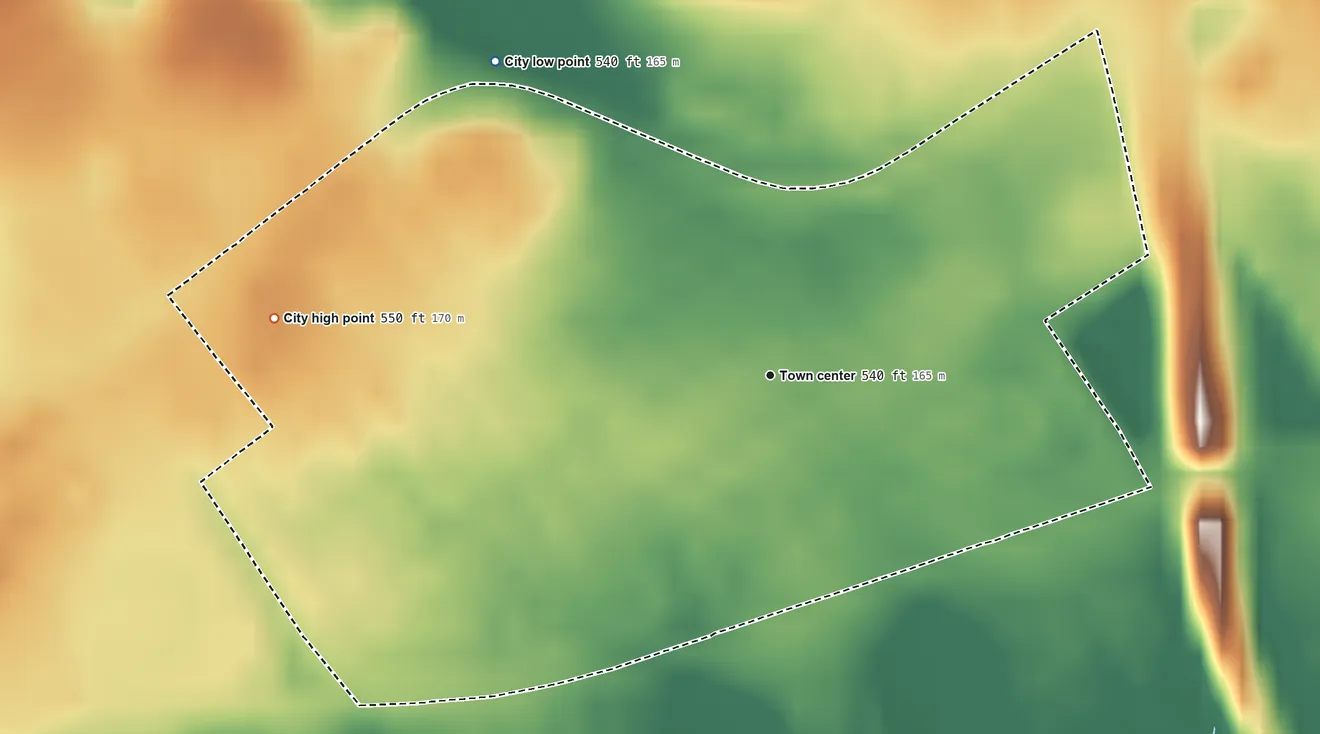 Topographic elevation map of Woodlawn Park, Kentucky, shaded from 540 ft on the northwest side to 550 ft on the west side