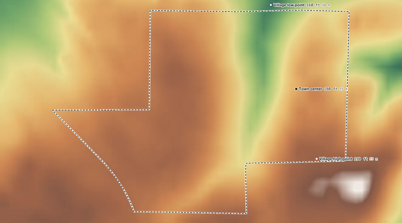 Topographic elevation map of Edgefield, Louisiana, shaded from 160 ft on the north side to 190 ft on the south side