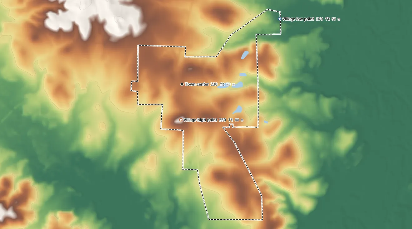 Topographic elevation map of Jamestown, Louisiana, shaded from 170 ft on the northeast side to 260 ft on the south side