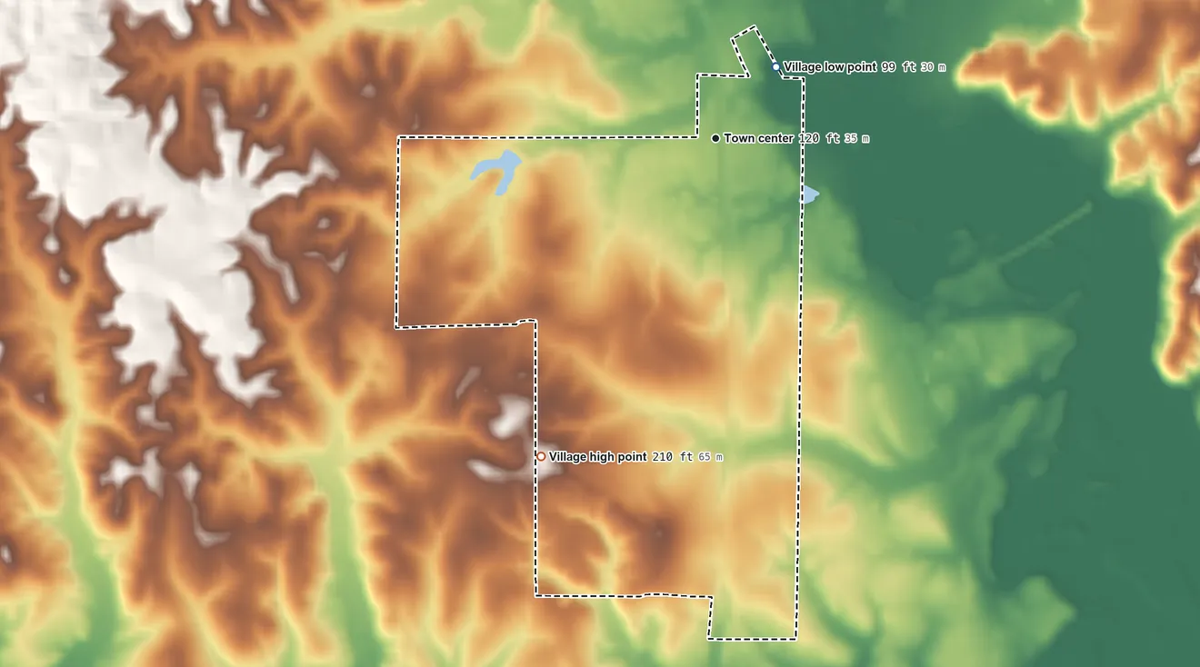 Topographic elevation map of Lillie, Louisiana, shaded from 99 ft on the northeast side to 210 ft on the southwest side