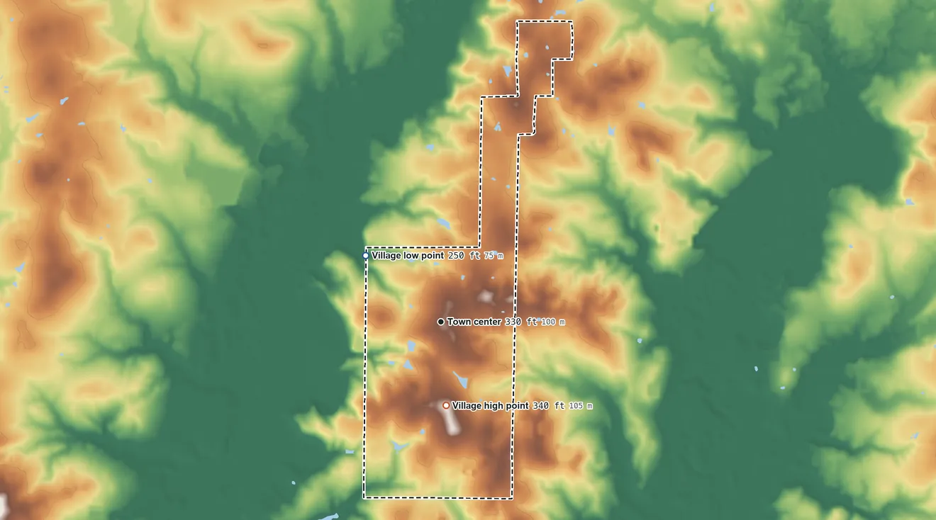 Topographic elevation map of Longstreet, Louisiana, shaded from 250 ft on the northwest side to 340 ft on the south side
