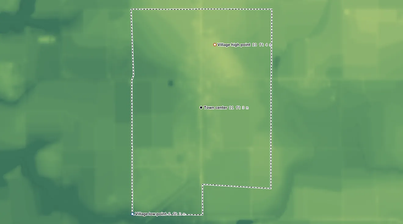 Topographic elevation map of Morse, Louisiana, shaded from 6 ft on the southwest side to 13 ft on the north side