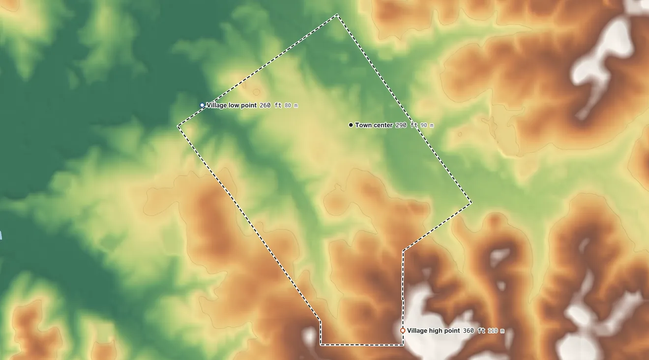 Topographic elevation map of Pleasant Hill, Louisiana, shaded from 260 ft on the west side to 360 ft on the south side