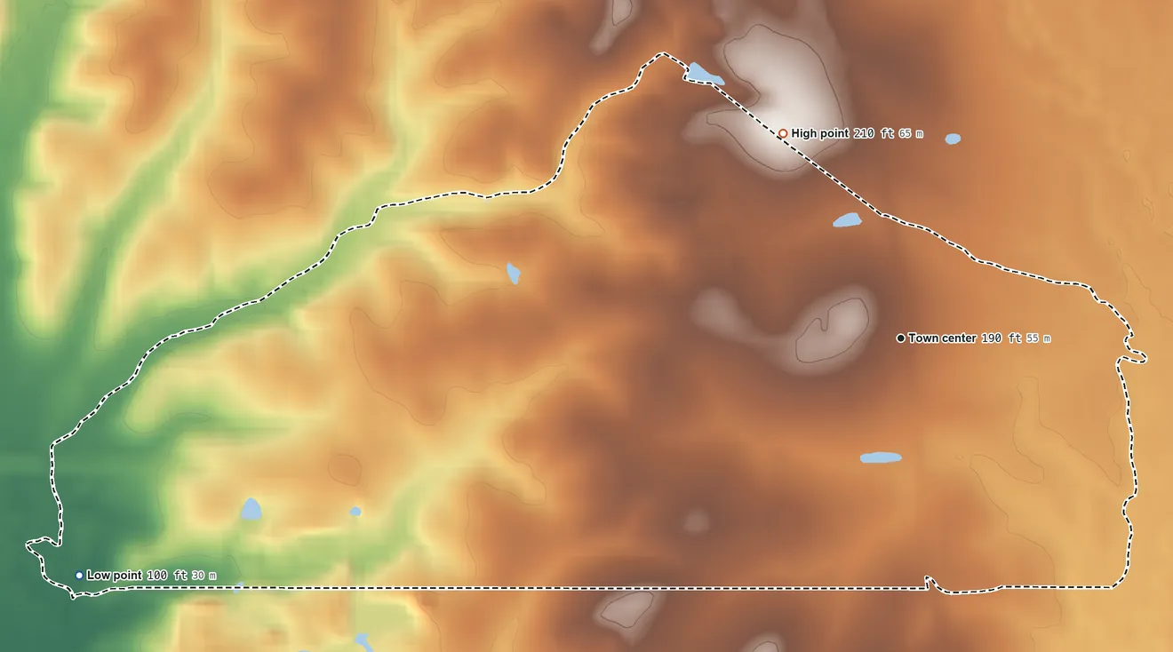 Topographic elevation map of Prospect, Louisiana, shaded from 100 ft on the west side to 210 ft on the northwest side