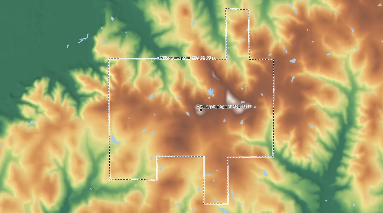 Topographic elevation map of Stanley, Louisiana, shaded from 220 ft on the northwest side to 320 ft near the middle