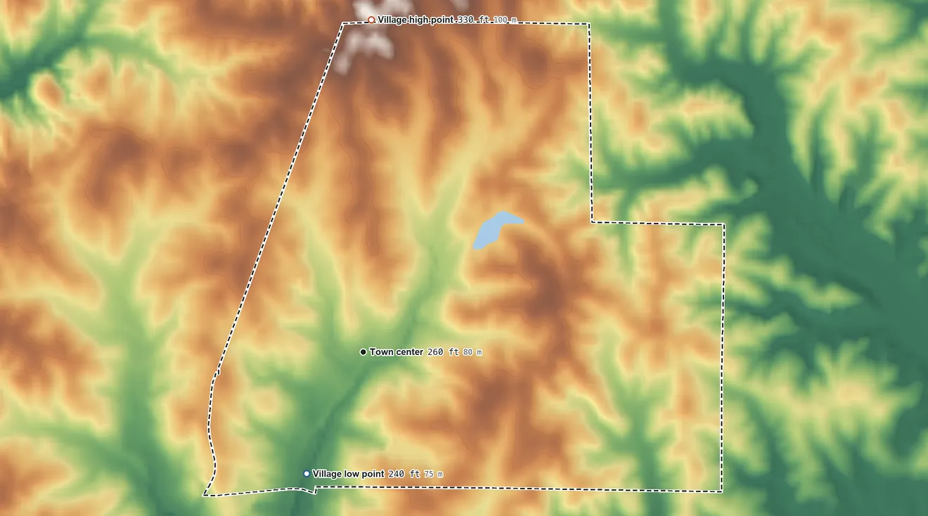 Topographic elevation map of Wilson, Louisiana, shaded from 240 ft on the southwest side to 330 ft on the north side