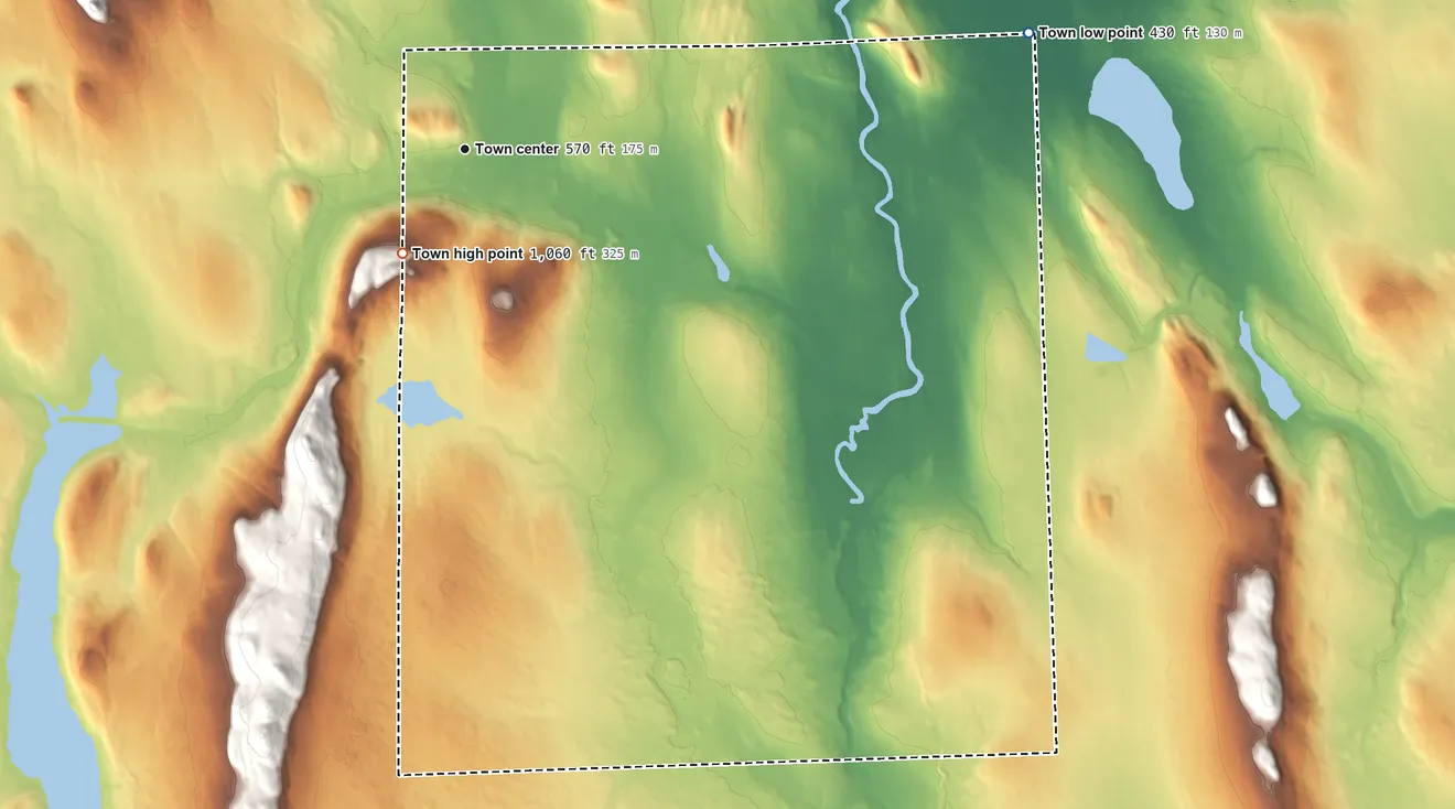 Topographic elevation map of Chapman, Maine, shaded from 430 ft on the east side to 1,060 ft on the southwest edge, below higher ground just outside