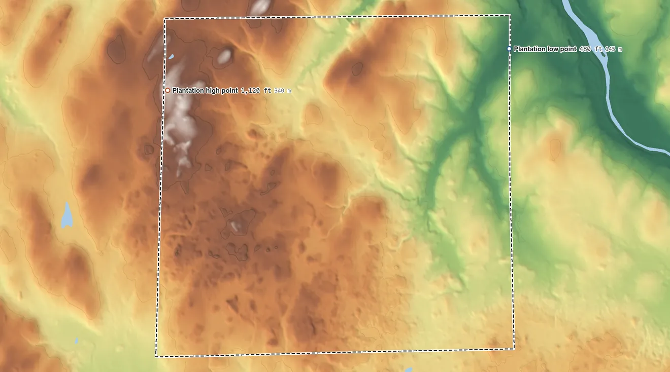 Topographic elevation map of Cyr, Maine, shaded from 480 ft on the northeast side to 1,120 ft on the west side