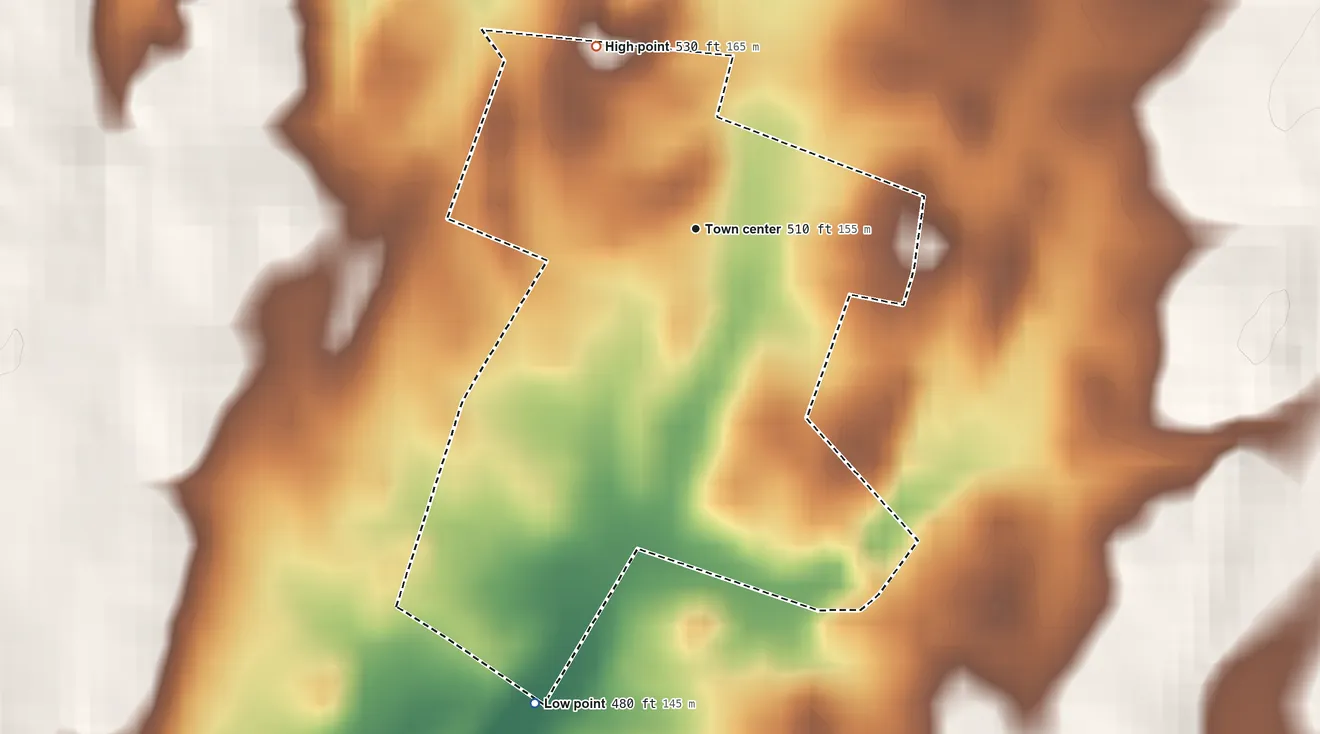 Topographic elevation map of Cearfoss, Maryland, shaded from 480 ft on the south side to 530 ft on the northwest side