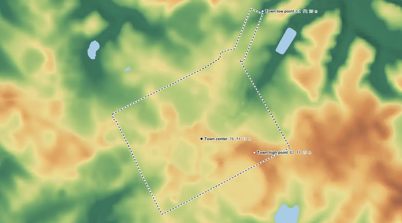 Topographic elevation map of Cecilton, Maryland, shaded from 61 ft on the northeast side to 82 ft on the east side