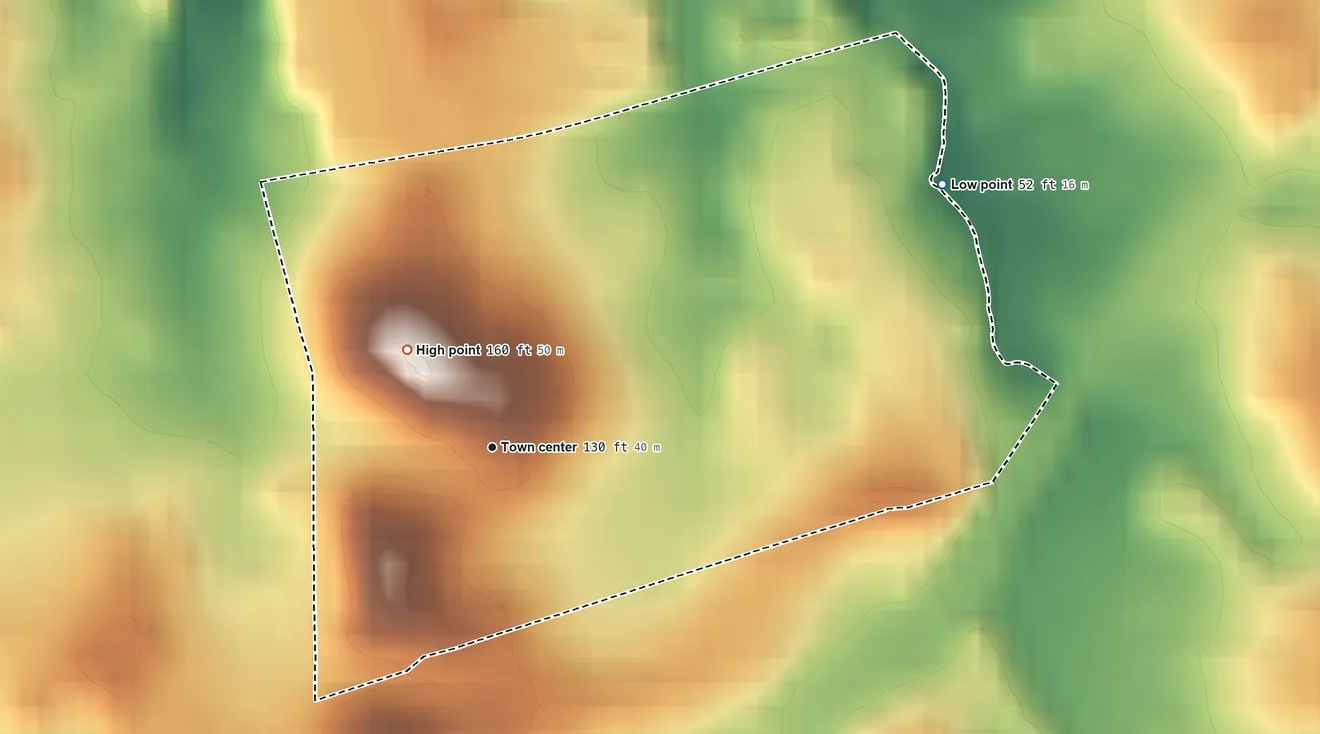 Topographic elevation map of Cedar Heights, Maryland, shaded from 52 ft on the northeast side to 160 ft on the northwest side