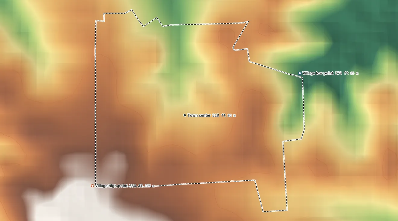 Topographic elevation map of Chevy Chase Section Five, Maryland, shaded from 270 ft on the east side to 350 ft on the southwest side