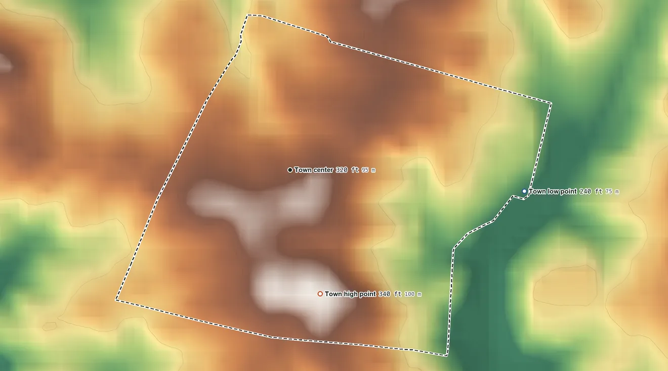 Topographic elevation map of Chevy Chase View, Maryland, shaded from 240 ft on the east side to 340 ft on the south side