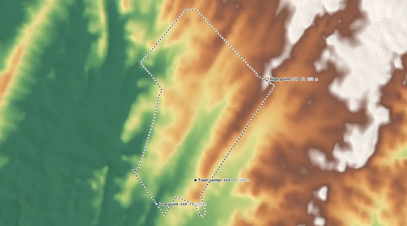 Topographic elevation map of Downsville, Maryland, shaded from 440 ft on the southwest side to 510 ft on the northeast side
