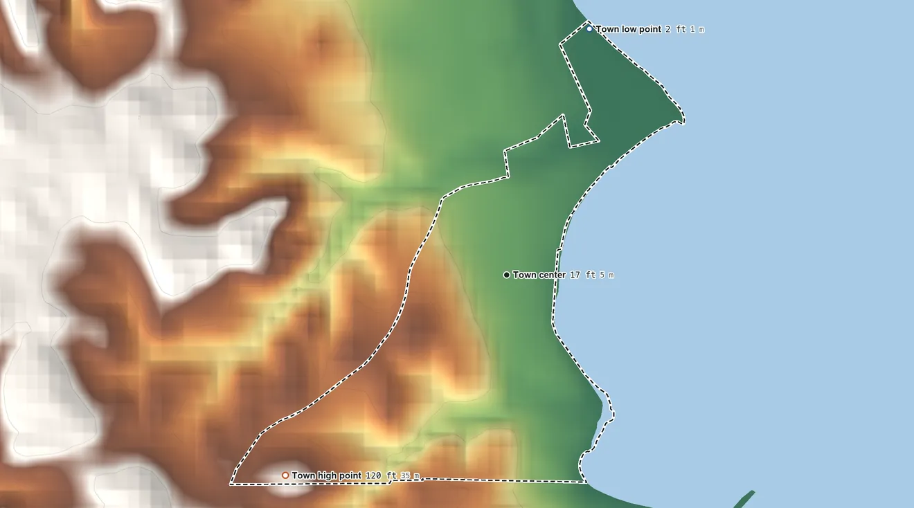 Topographic elevation map of Eagle Harbor, Maryland, shaded from 2 ft on the north side to 120 ft on the southwest side