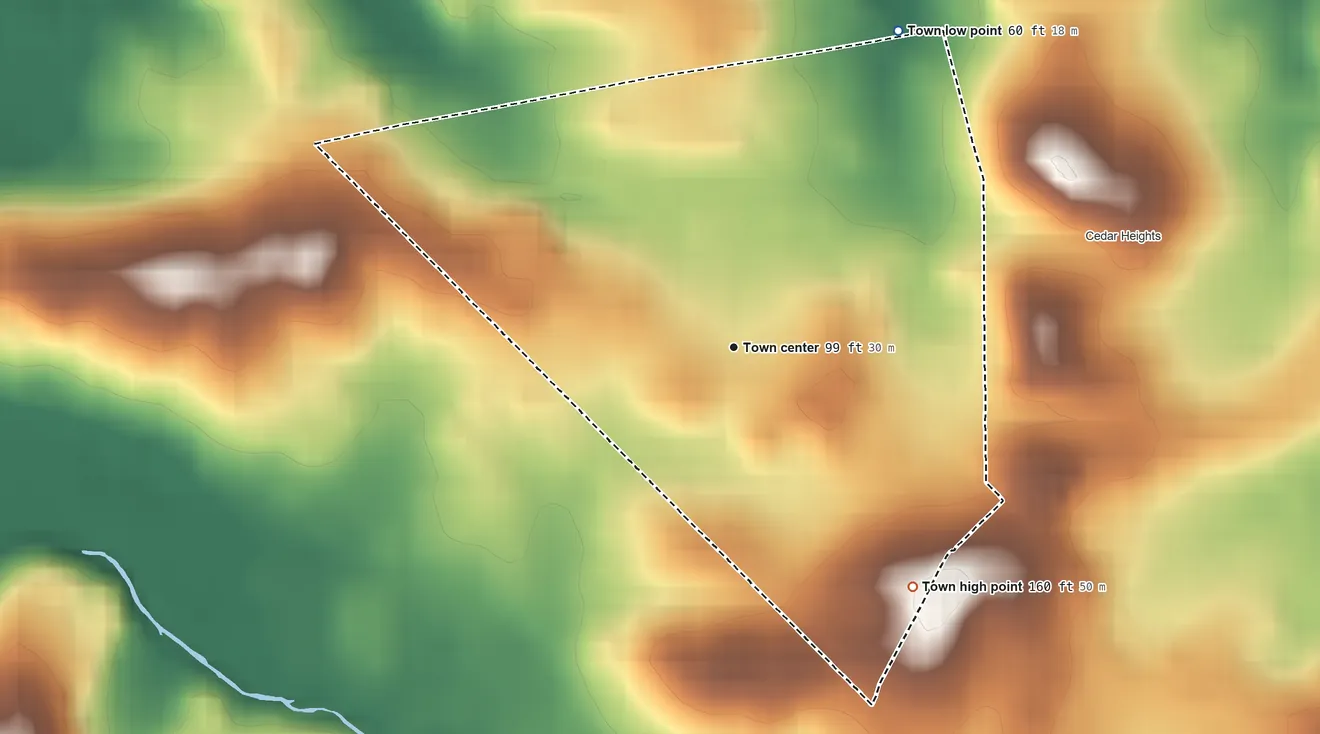 Topographic elevation map of Fairmount Heights, Maryland, shaded from 60 ft on the northeast side to 160 ft on the southeast side