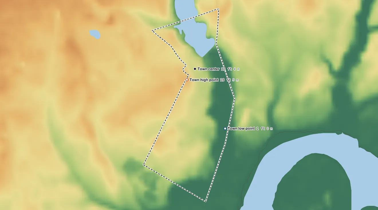Topographic elevation map of Galestown, Maryland, shaded from 1 ft on the southeast side to 18 ft near the middle