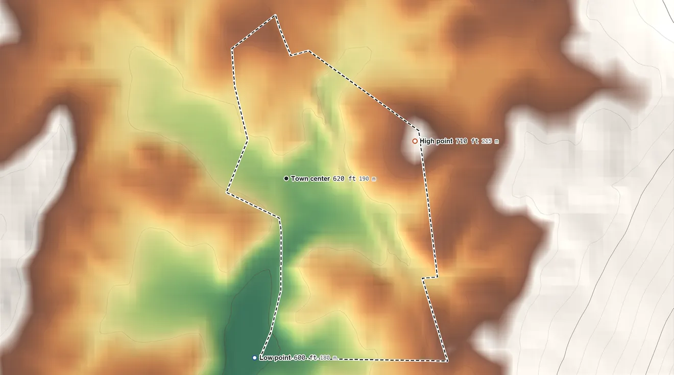 Topographic elevation map of Gapland, Maryland, shaded from 600 ft on the south side to 710 ft on the east edge, below higher ground just outside