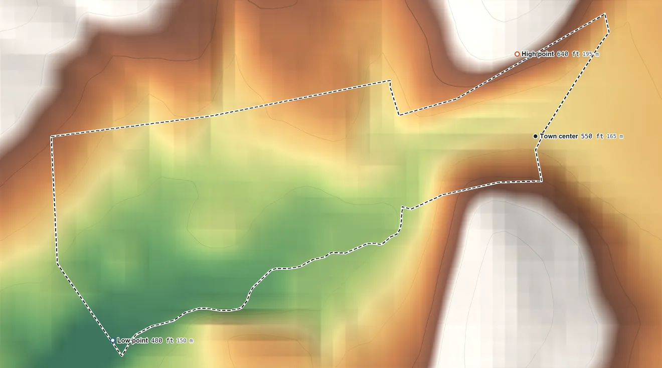 Topographic elevation map of Indian Springs, Maryland, shaded from 480 ft on the southwest side to 640 ft on the north edge, below higher ground just outside