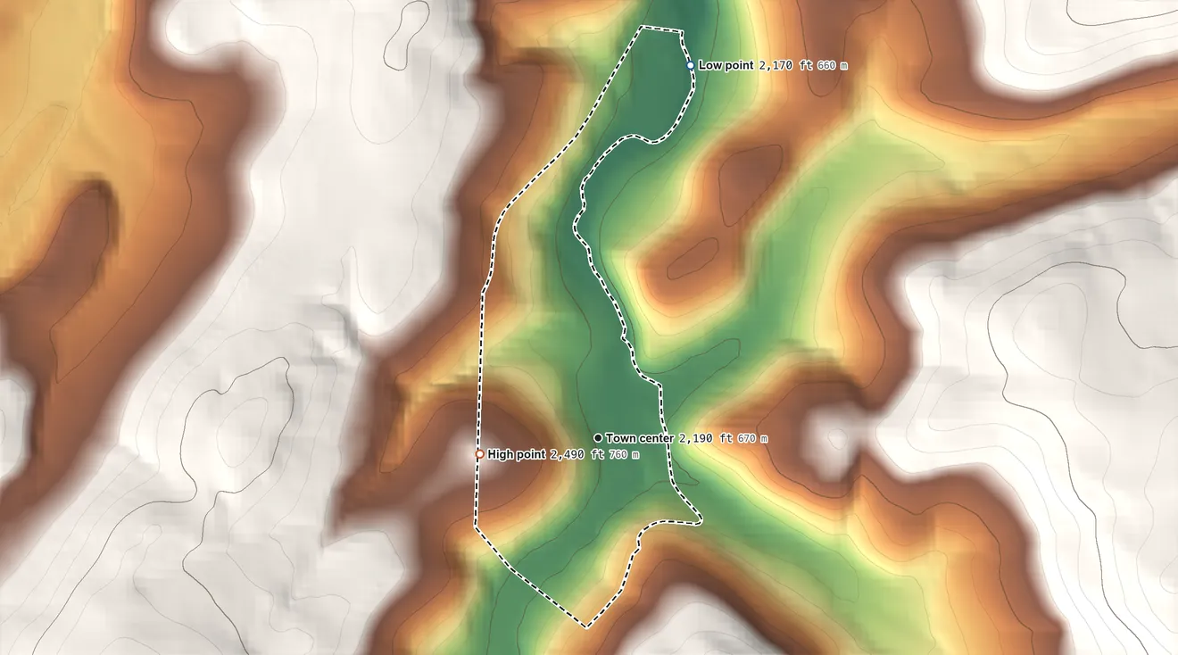 Topographic elevation map of Jennings, Maryland, shaded from 2,170 ft on the north side to 2,490 ft on the west side