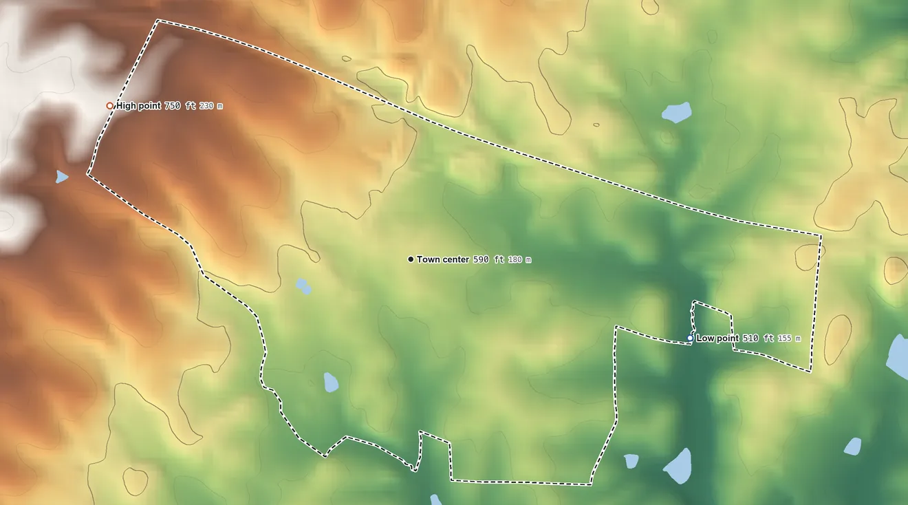 Topographic elevation map of Lisbon, Maryland, shaded from 510 ft on the east side to 750 ft on the northwest side